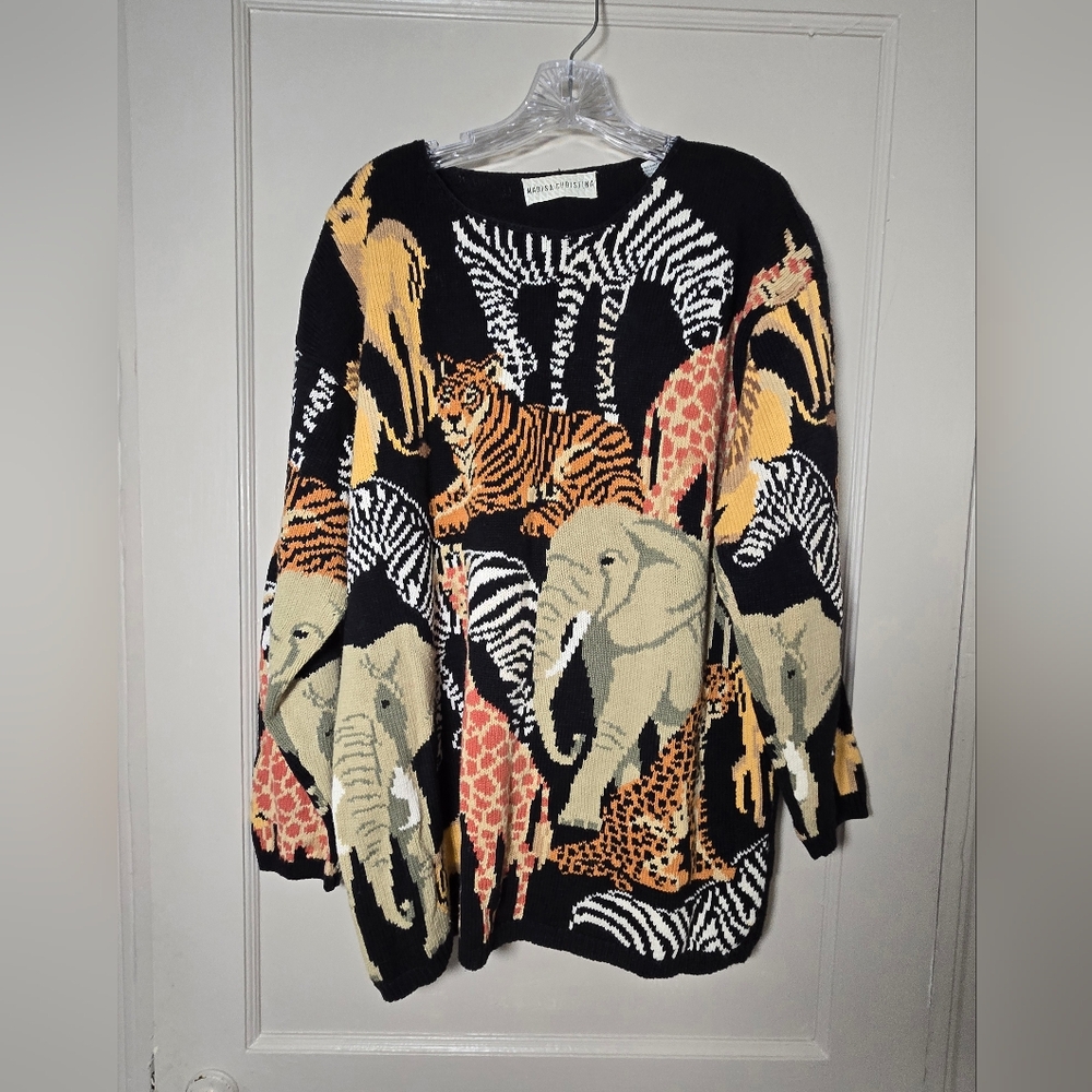 Vintage Marisa Christina Black and Beige Animal Print Sweater